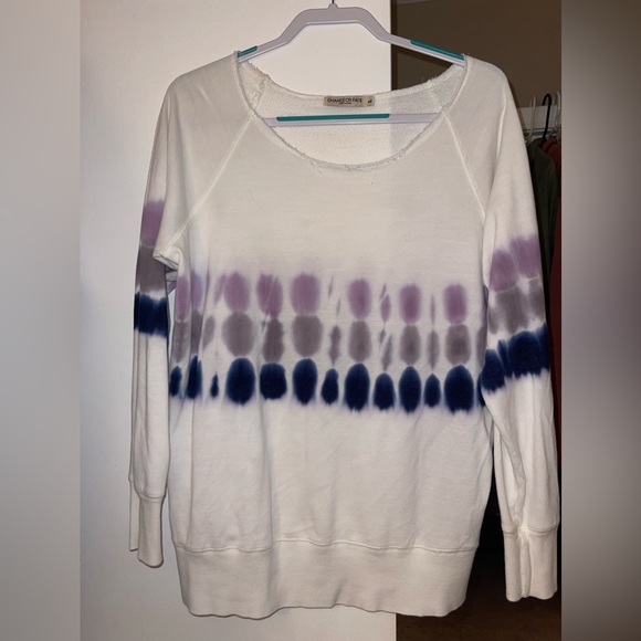 White off the shoulder sweatshirt with blue and purple tie-dye details - Picture 1 of 2